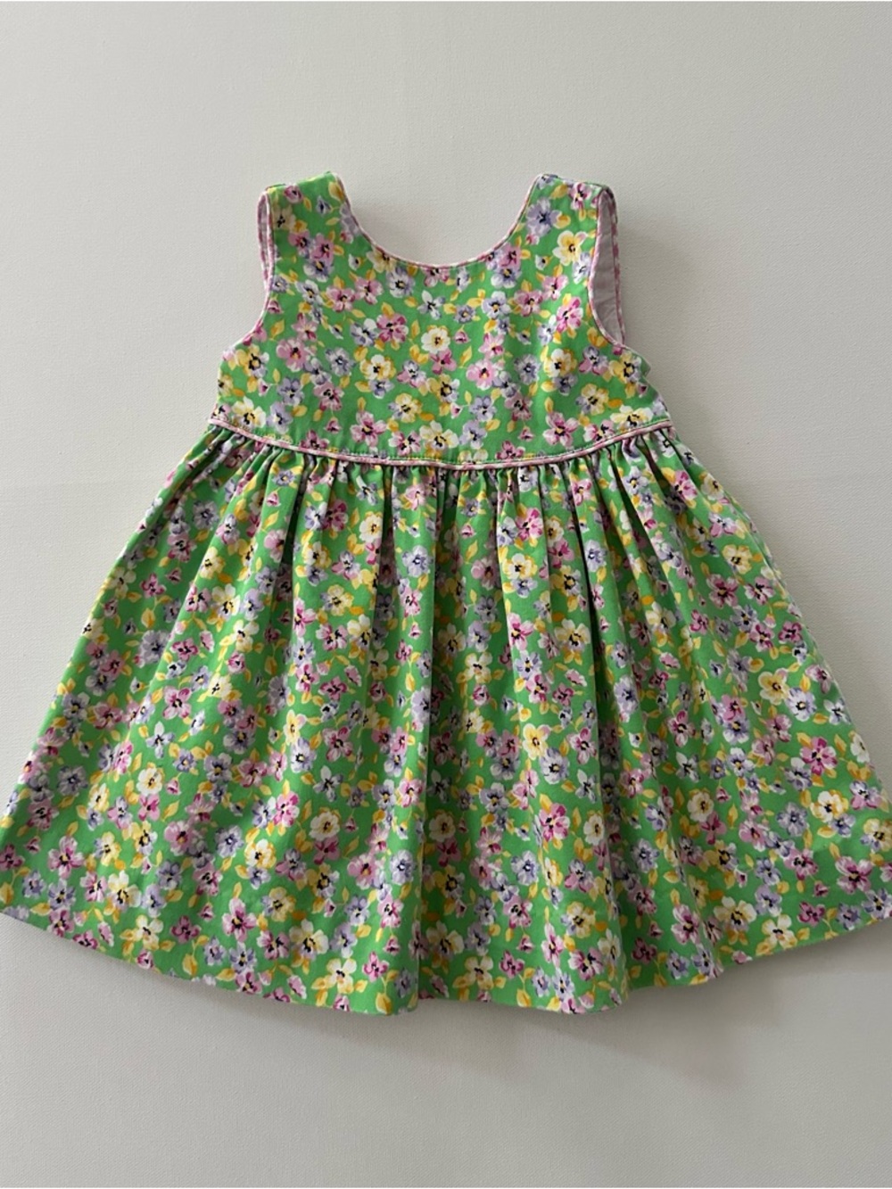 Ralph Lauren 9 Months Baby Girl Green Floral Cotton Dress Party Spring Summer